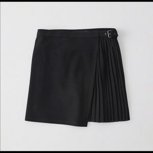 Black Pleated Wrap Skirt with Buckle Detail